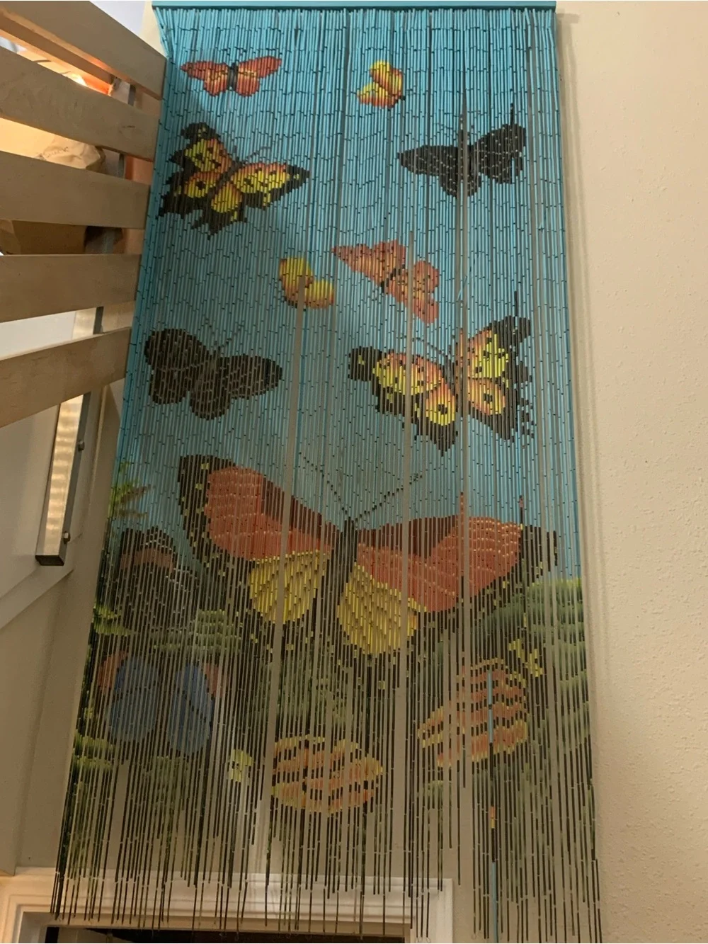Bamboo Beaded Curtain Hand Painted- Butterflies for Doorway or Room Divider